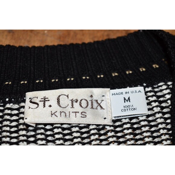 Vtg St Croix Sweater Mens M Black Stripe Cardigan Sail boats  Made in USA - Picture 4 of 9